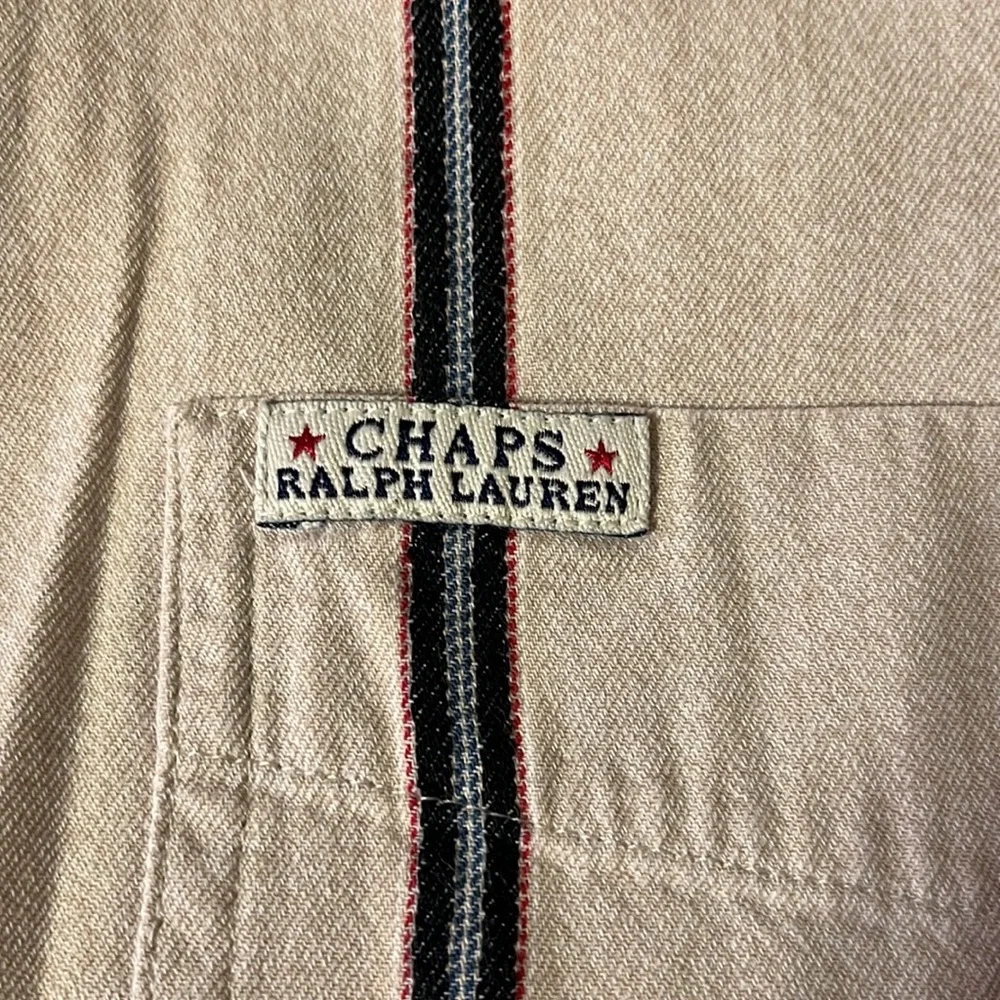 Chaps Ralph Lauren Vintage 1980s Cream Striped Short Sleeve Dress Shirt |M - Picture 5 of 9